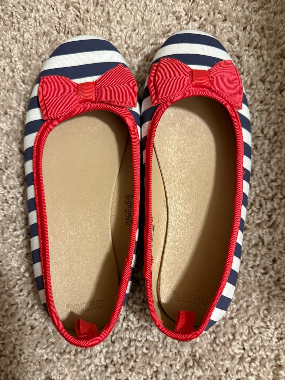 Gymboree Navy and White Striped Flats with Red Bow Trim